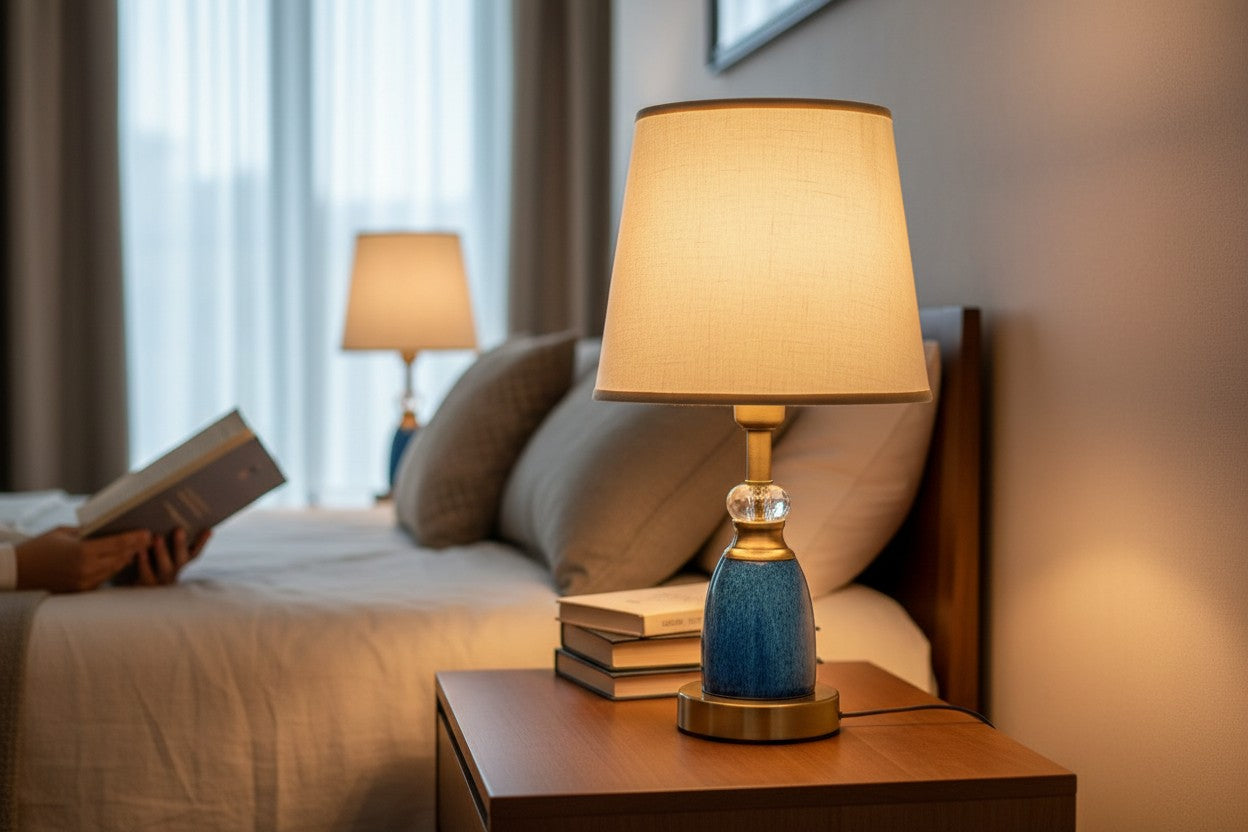 Elora Ceramic Blue Brass Table Lamp