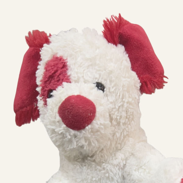 Cute Teddy Bear Dog Plush Toy White & Red Design