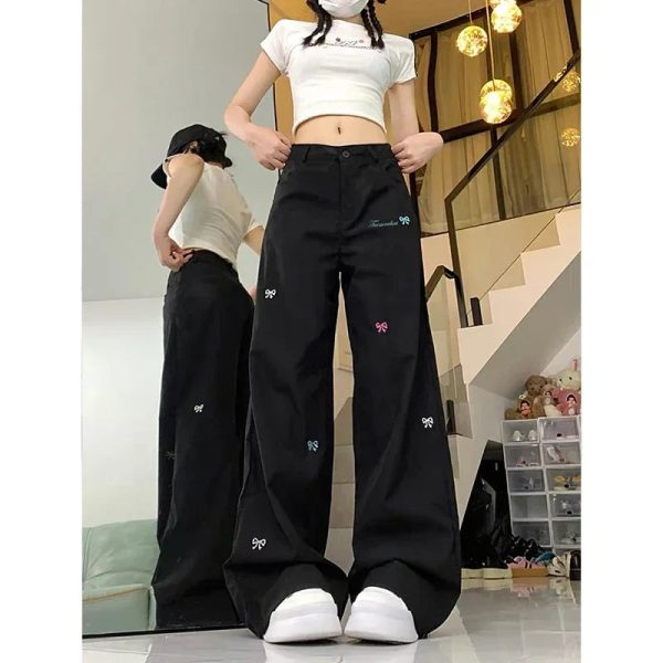 kawaii embroidered bow pants