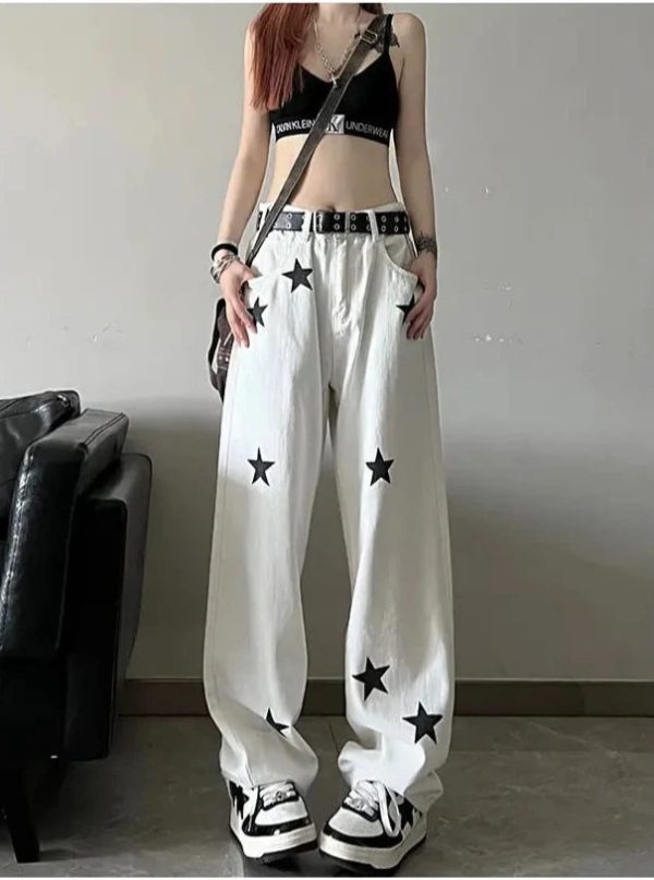 y2k star print high waist jeans