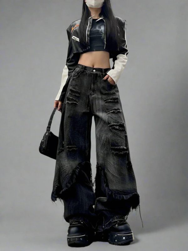 shattered edgy flare jeans
