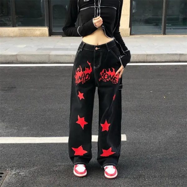 alt black red star jeans