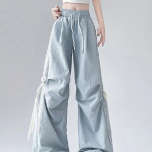 kawaii y2k ribbon wide pants