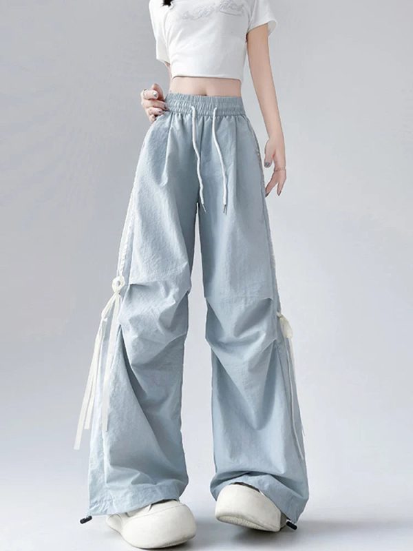 kawaii y2k ribbon wide pants