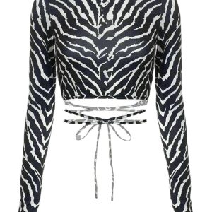 aesthetic backless long sleeve zebra crop top