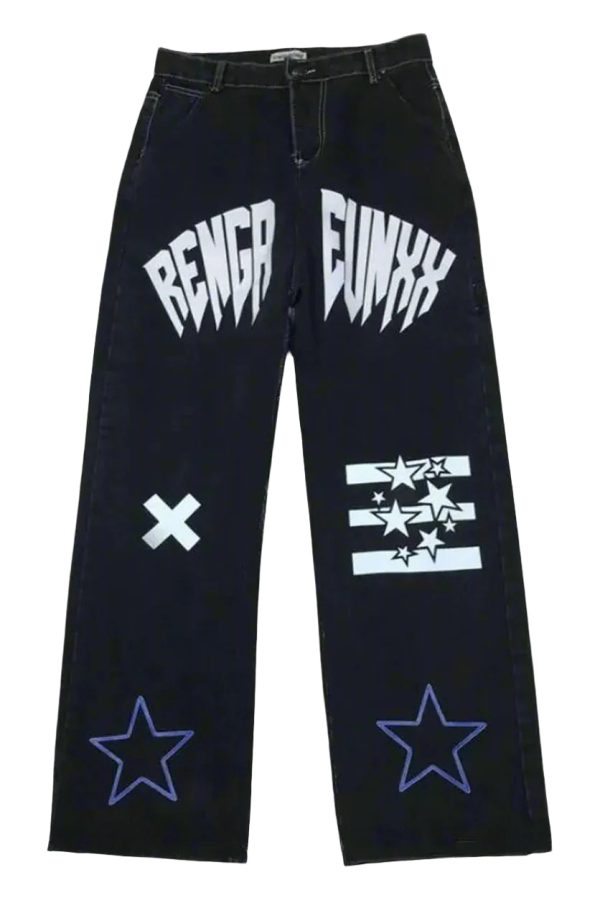 alt black star print high waist jeans