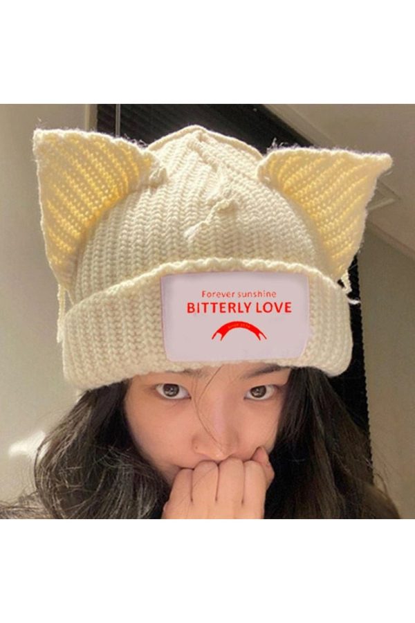 cat ear knitted hat "bitterly love"