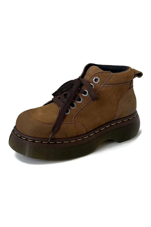 retro chunky brown leather lace up boots