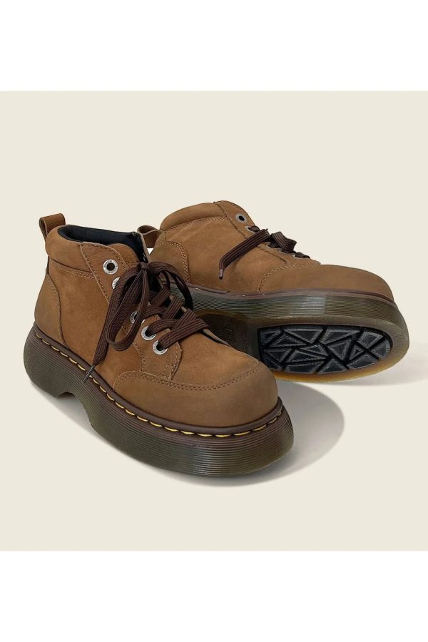 retro chunky brown leather lace up boots