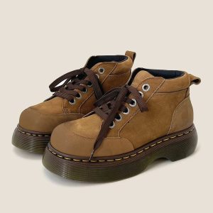 retro chunky brown leather lace up boots