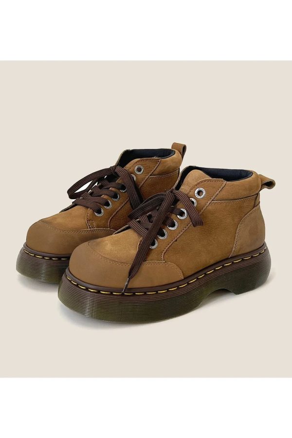retro chunky brown leather lace up boots