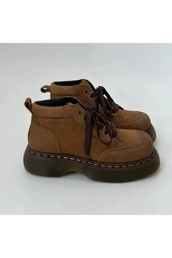 retro chunky brown leather lace up boots