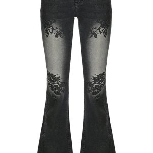 y2k floral flare low rise jeans
