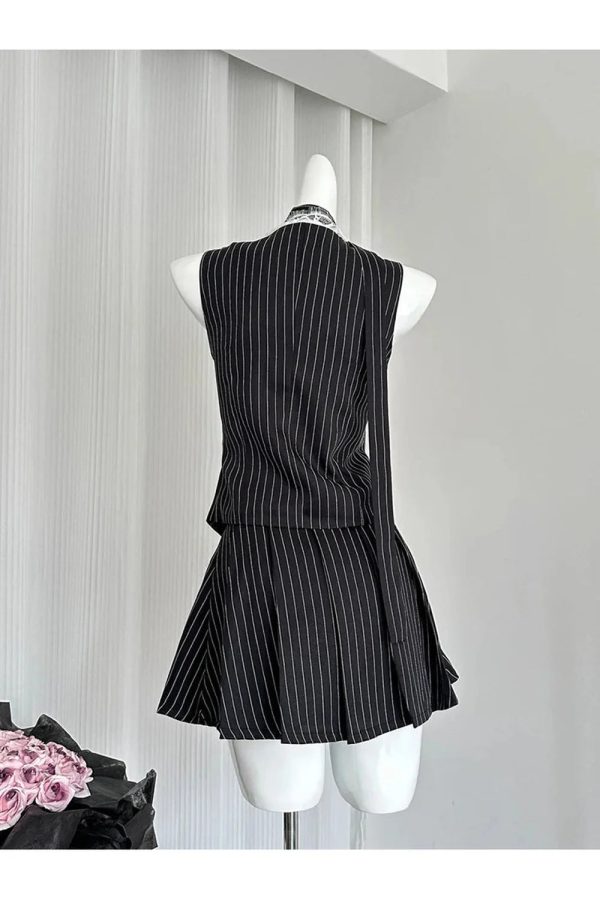 aesthetic pinstripe vest and skirt outfit set