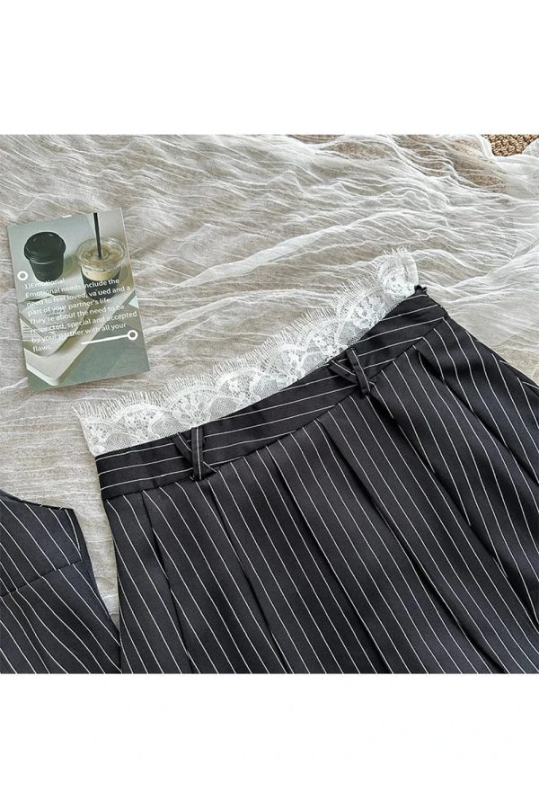 aesthetic pinstripe vest and skirt outfit set