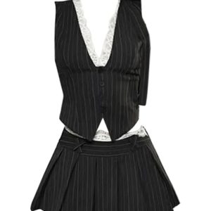 aesthetic pinstripe vest and skirt outfit set