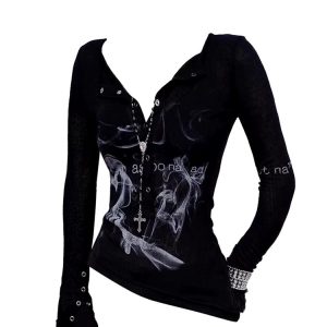 smoke print alt goth long sleeve top
