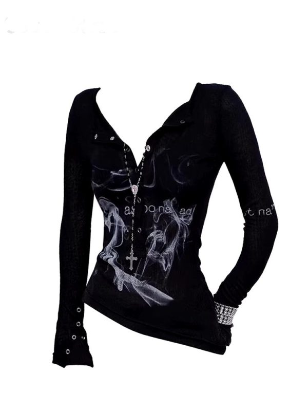 smoke print alt goth long sleeve top