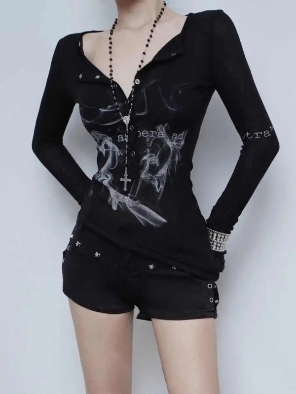 smoke print alt goth long sleeve top